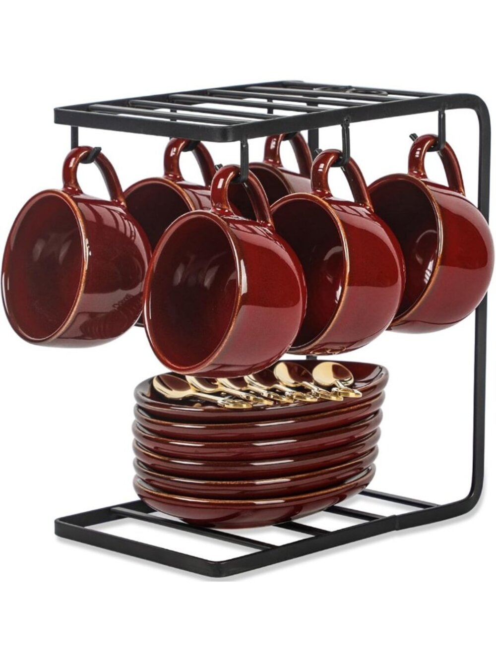 Ceramic Espresso Coffee Cups Set - 4 oz Porcelain Mugs with Saucers & Spoons